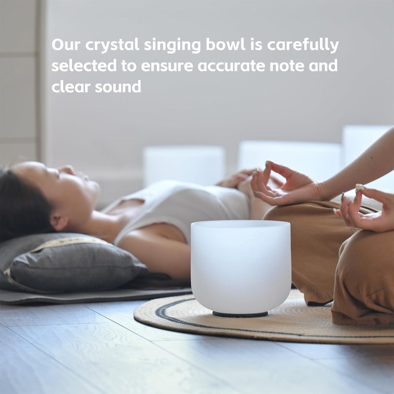 CVNC 432HZ 7 Inch F Note Heart Chakra Frosted Quartz Crystal Singing Bowl Meditation Therapy Sound Healing Bowl with Mallet O-ring and White Carry Bag - Image 2
